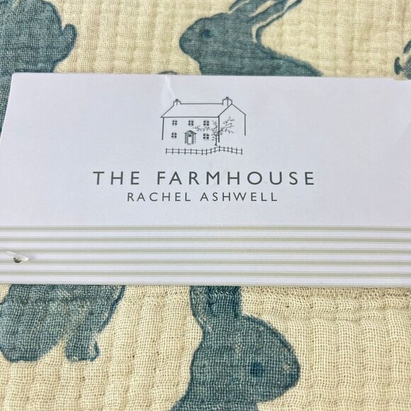 Rachel Ashwell Farmhouse Table Runner With Blue Bunny Print & Lace Trim 16" x 72 - Picture 8 of 8